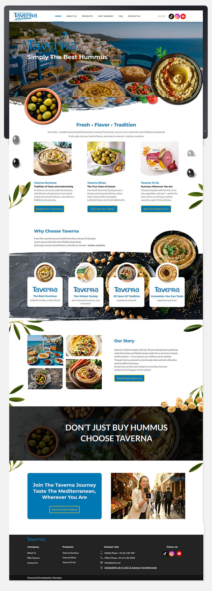 עיצוב אתר למותג חומוס עם עמוד בית הכולל מוצרים, תוכן ותדמית
