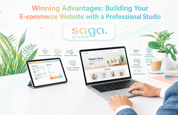 Comparison table showing Saga Studio versus AI or DIY website building across five criteria: design quality, performance, customization, branding strategy, and support. Saga Studio is presented as offering custom design, clean code, SEO, tailored solutions, strategic branding, and ongoing expert support, while AI or DIY options are shown as more limited and generic.
